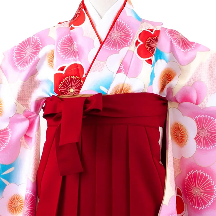 小学校卒業式かんたん袴（女の子） クリーム 梅 A026