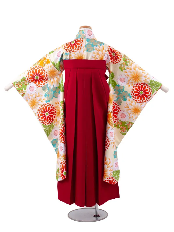 小学校卒業式かんたん袴（女の子） 薄イエロー 菊桜 A028