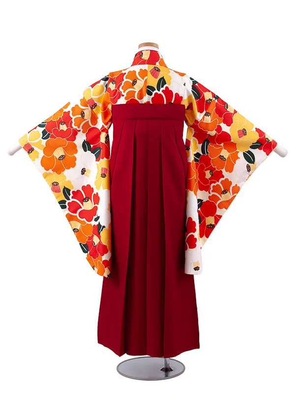 小学校卒業式かんたん袴（女の子） アイボリー 椿 A029