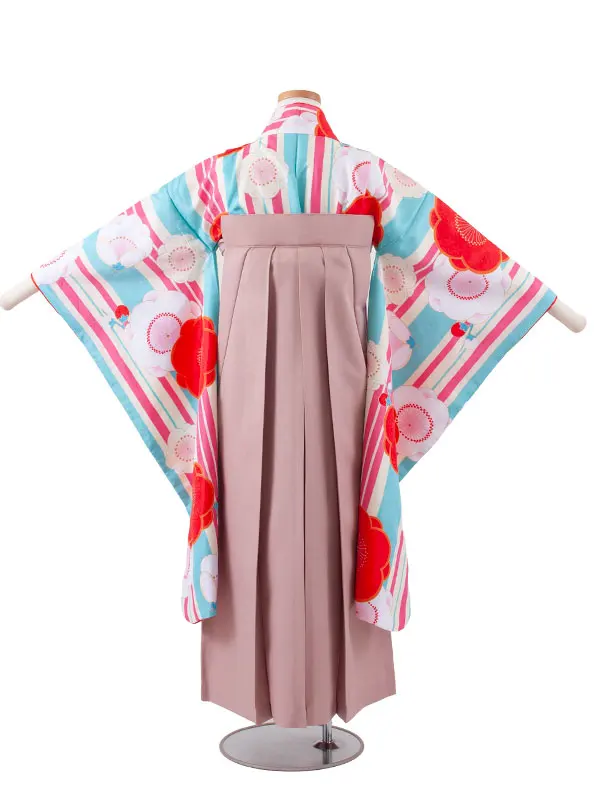 小学校卒業式かんたん袴（女の子） 空色 ストライプ 梅 A032