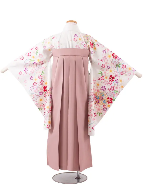 小学校卒業式かんたん袴（女の子） 白地 桜 A037