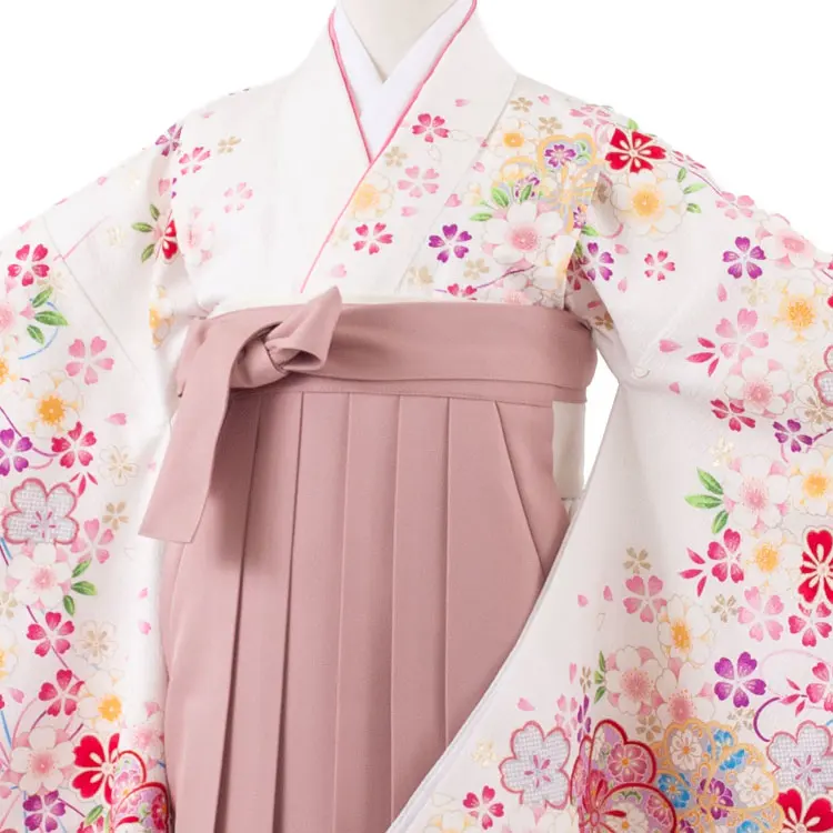 小学校卒業式かんたん袴（女の子） 白地 桜 A037