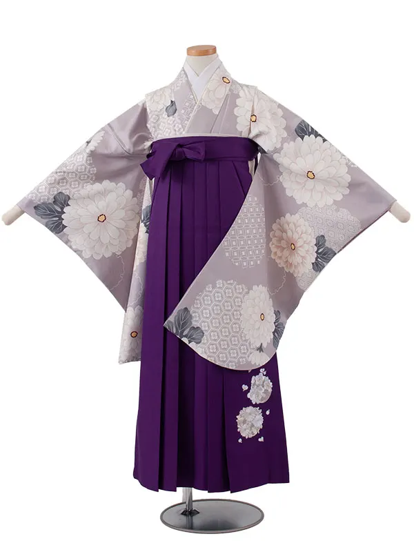 小学校卒業式かんたん袴（女の子） 薄紫 菊 A052
