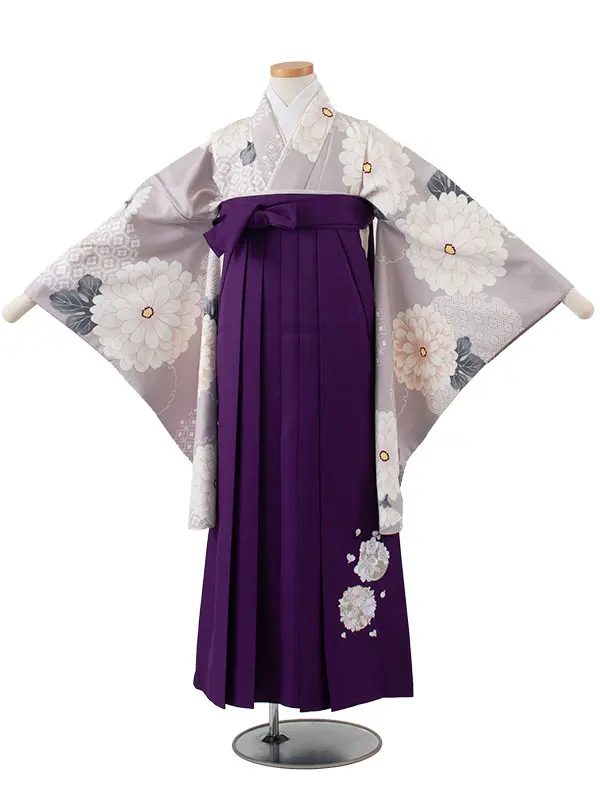 小学校卒業式かんたん袴（女の子） 薄紫 菊 A052