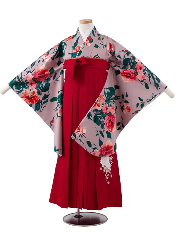小学校卒業式かんたん袴（女の子） くすみパープル 薔薇 A070