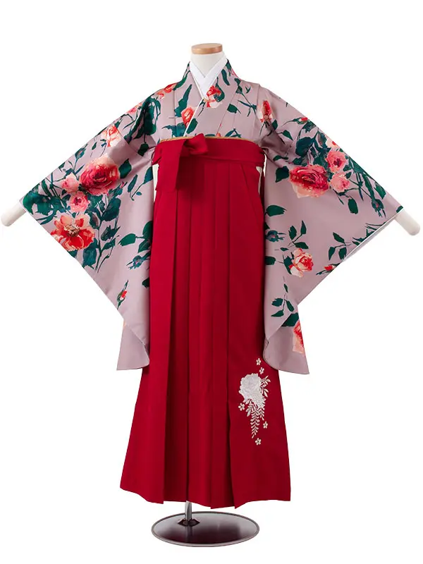 小学校卒業式かんたん袴（女の子） くすみパープル 薔薇 A070