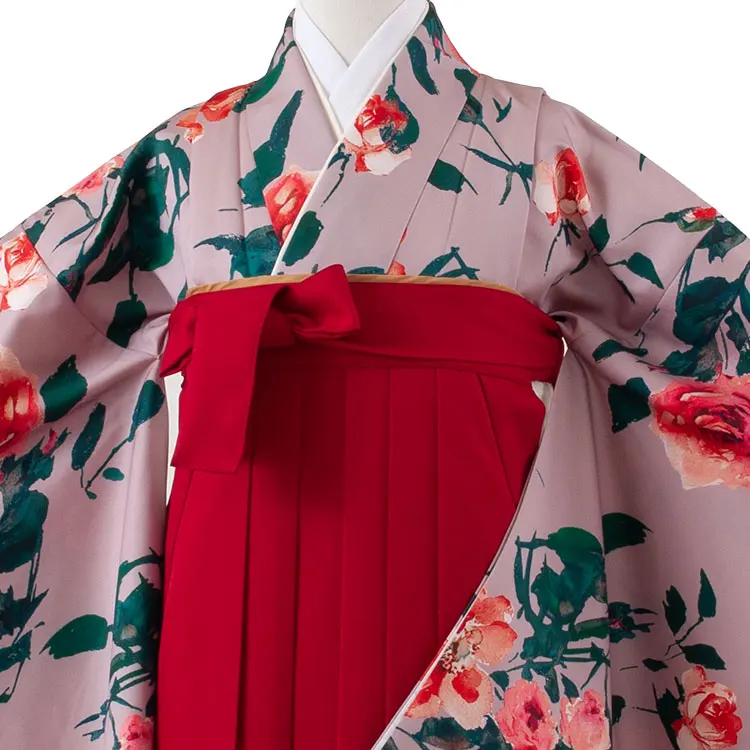 小学校卒業式かんたん袴（女の子） くすみパープル 薔薇 A070