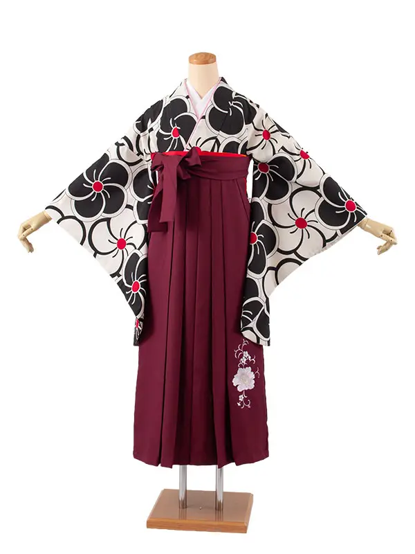 小学生卒業袴レンタル（女の子） アイボリー ねじり梅 B002