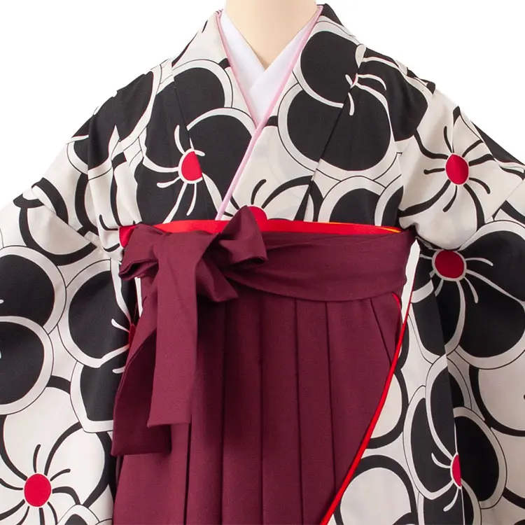 小学生卒業袴レンタル（女の子） アイボリー ねじり梅 B002