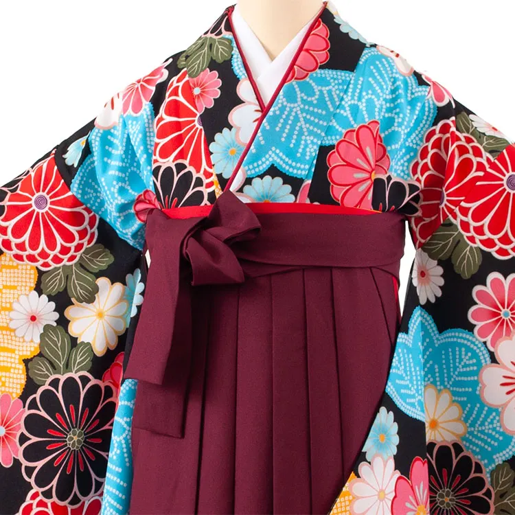 小学生卒業袴レンタル（女の子） 黒地 菊 B004