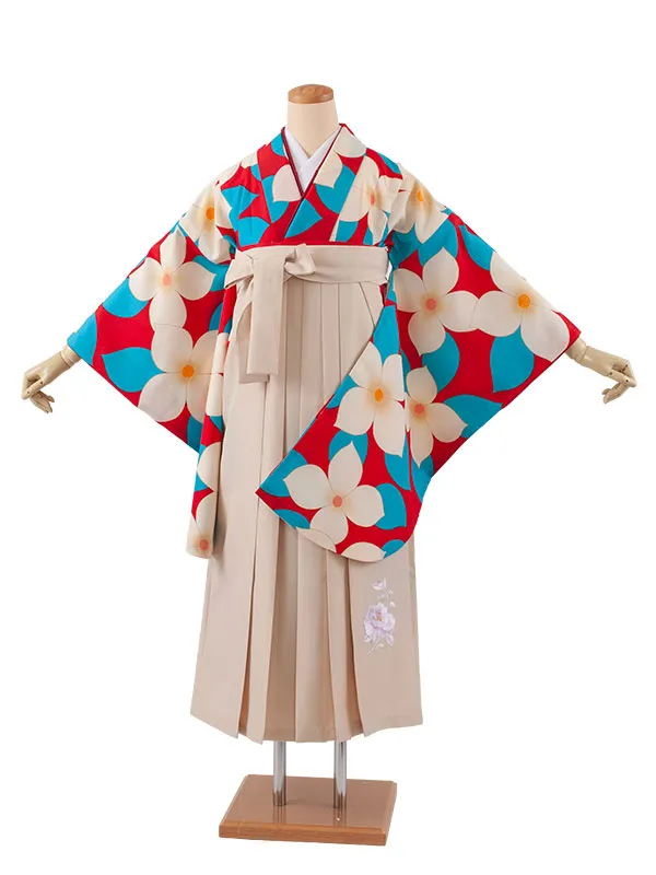 小学生卒業袴レンタル（女の子） 赤地 花 B006