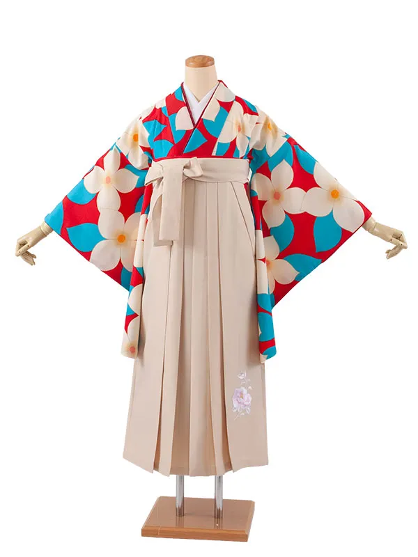 小学生卒業袴レンタル（女の子） 赤地 花 B006