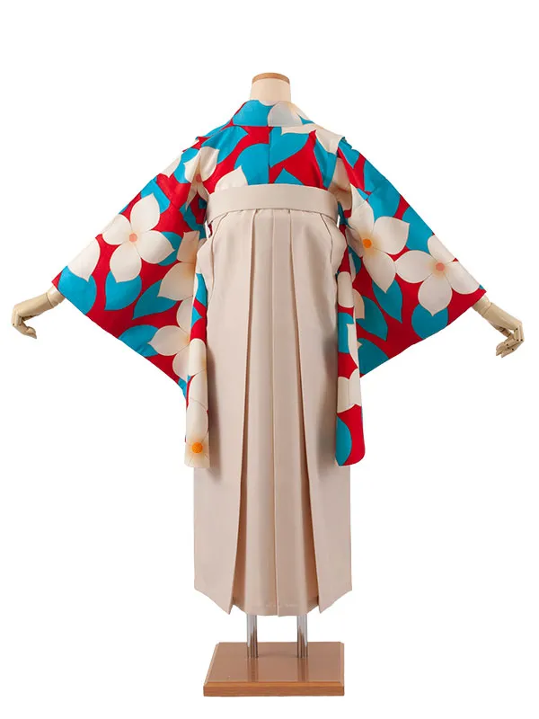 小学生卒業袴レンタル（女の子） 赤地 花 B006