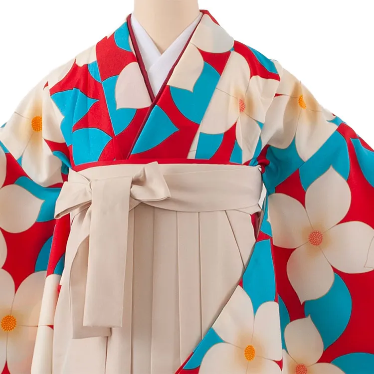 小学生卒業袴レンタル（女の子） 赤地 花 B006