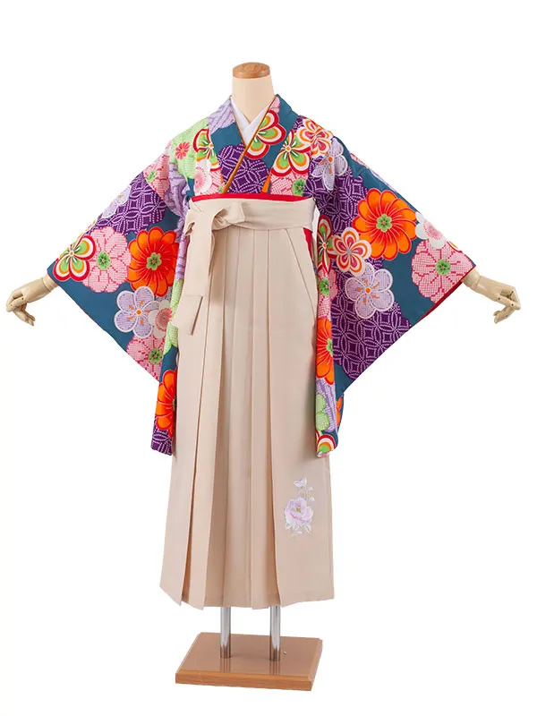 小学生卒業袴レンタル（女の子） ディープティール ねじり梅 B008