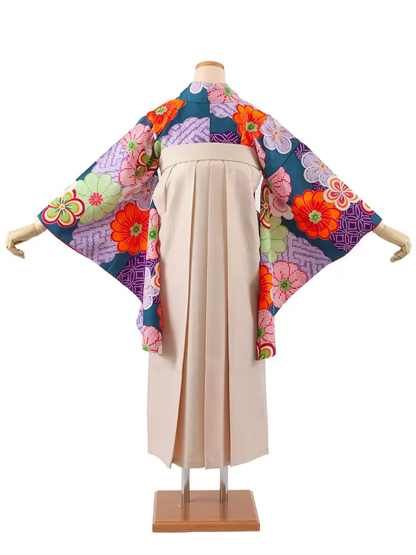 小学生卒業袴レンタル（女の子） ディープティール ねじり梅 B008