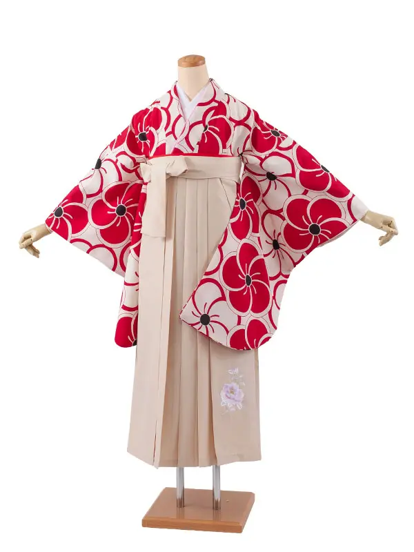 小学生卒業袴レンタル（女の子） アイボリー ねじり梅 B009