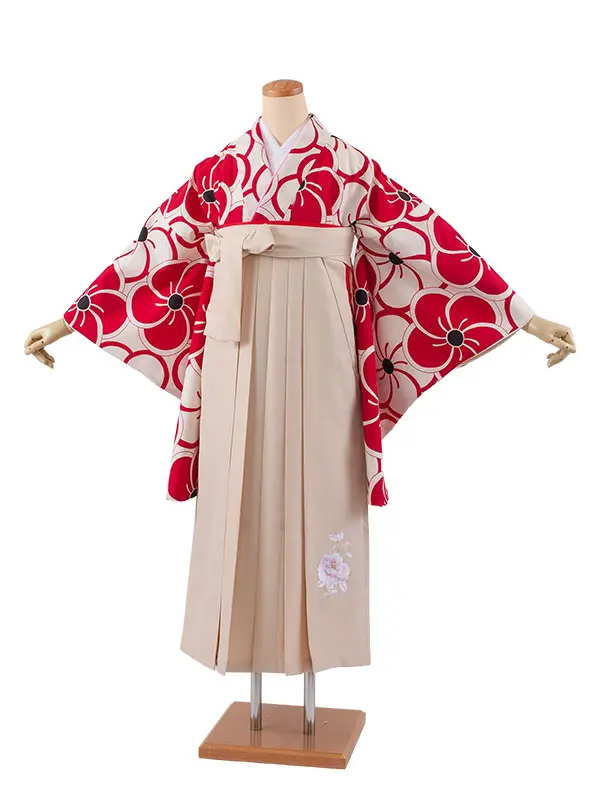 小学生卒業袴レンタル（女の子） アイボリー ねじり梅 B009