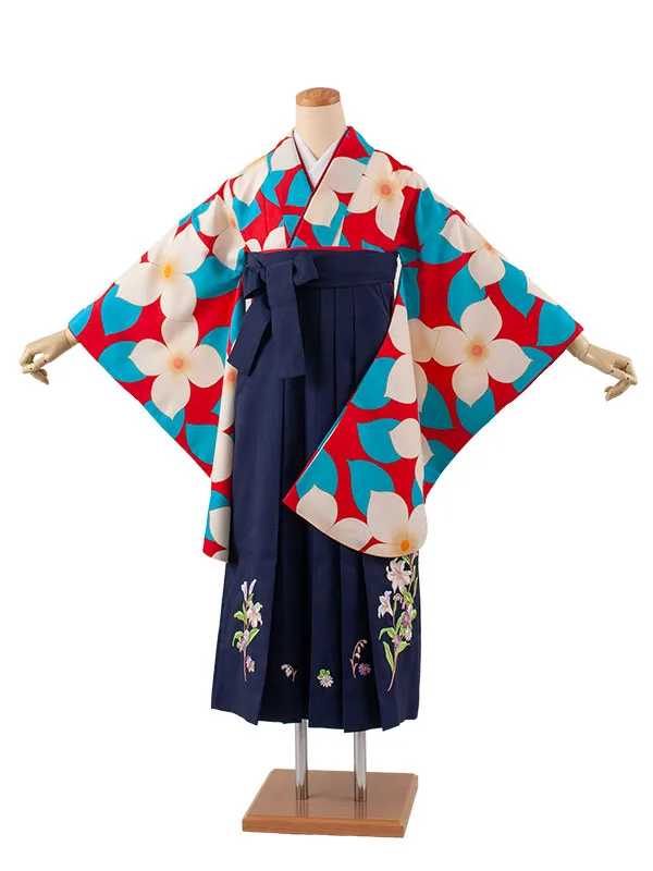 小学生卒業袴レンタル（女の子） 赤地 花 B011