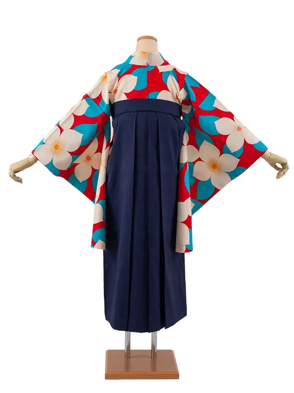 小学生卒業袴レンタル（女の子） 赤地 花 B011