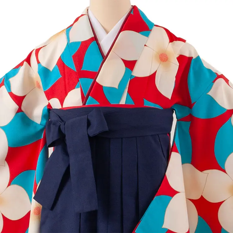 小学生卒業袴レンタル（女の子） 赤地 花 B011