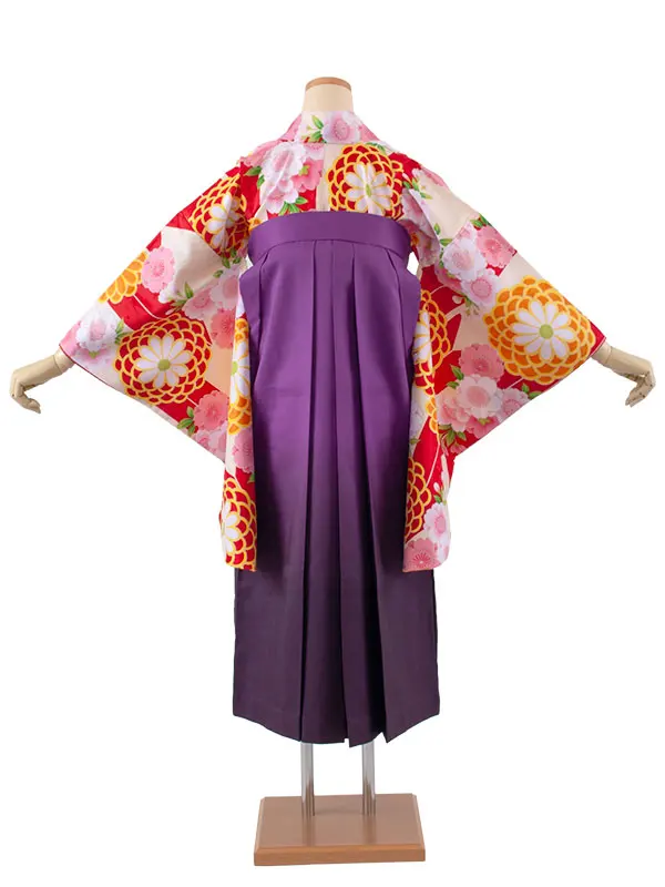 小学生卒業袴レンタル（女の子） アイボリー 矢絣 菊と桜 B020