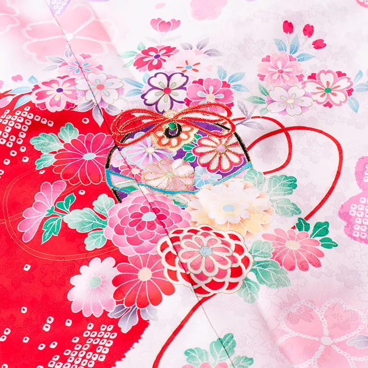 ジュニア着物 赤地 絞り調 桜 C002