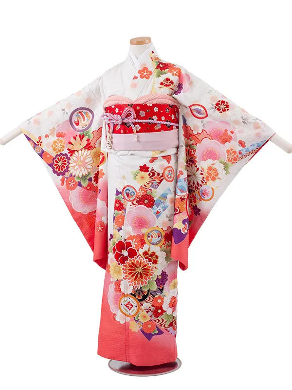 ジュニア着物 白地 吉祥文様 梅 C005