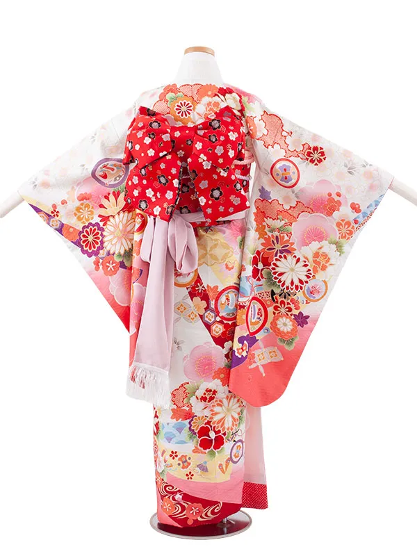 ジュニア着物 白地 吉祥文様 梅 C005