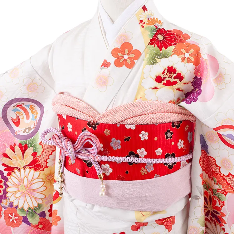 ジュニア着物 白地 吉祥文様 梅 C005