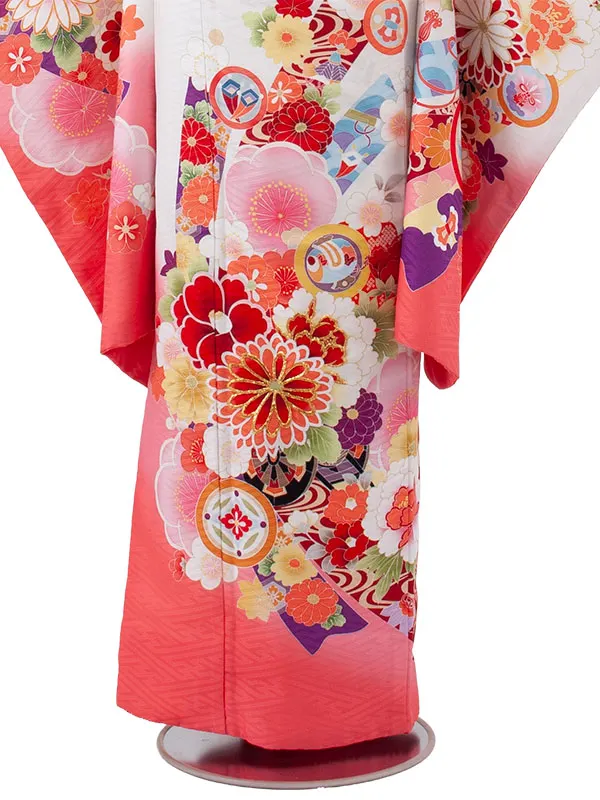 ジュニア着物 白地 吉祥文様 梅 C005