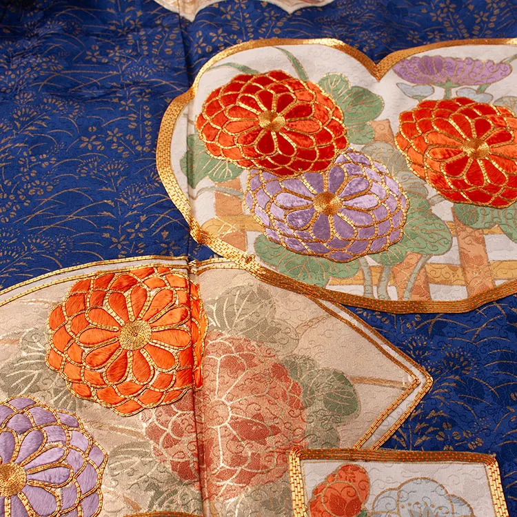 【正絹】ジュニア着物 紺地 梅 菊 C007