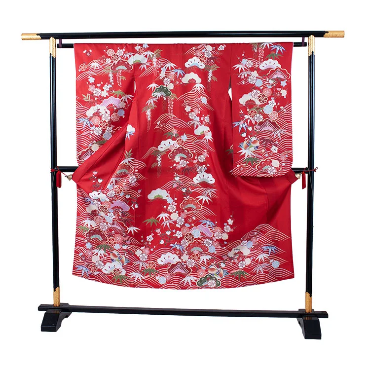 ジュニア着物 赤地 松竹梅 C008