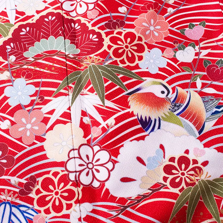 ジュニア着物 赤地 松竹梅 C008