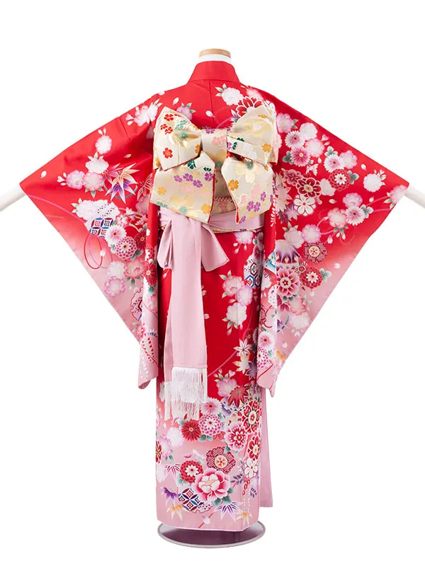 ジュニア着物 赤地 鞠 牡丹 C010