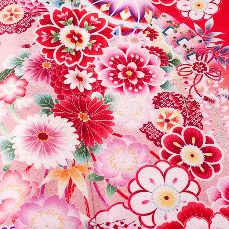 ジュニア着物 赤地 鞠 牡丹 C010