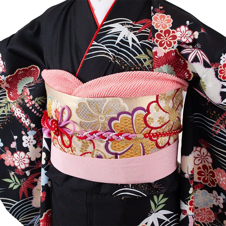 ジュニア着物 黒地 松竹梅 C011