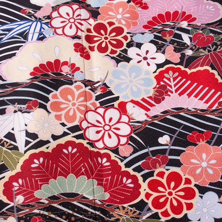 ジュニア着物 黒地 松竹梅 C011