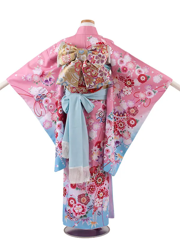 ジュニア着物 ピンク 鞠 牡丹 C012