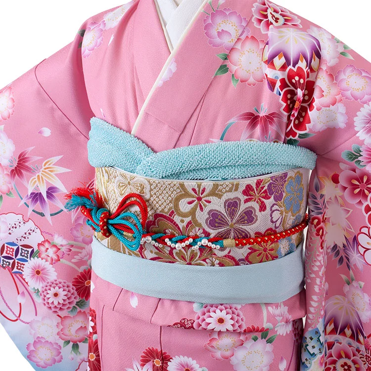 ジュニア着物 ピンク 鞠 牡丹 C012
