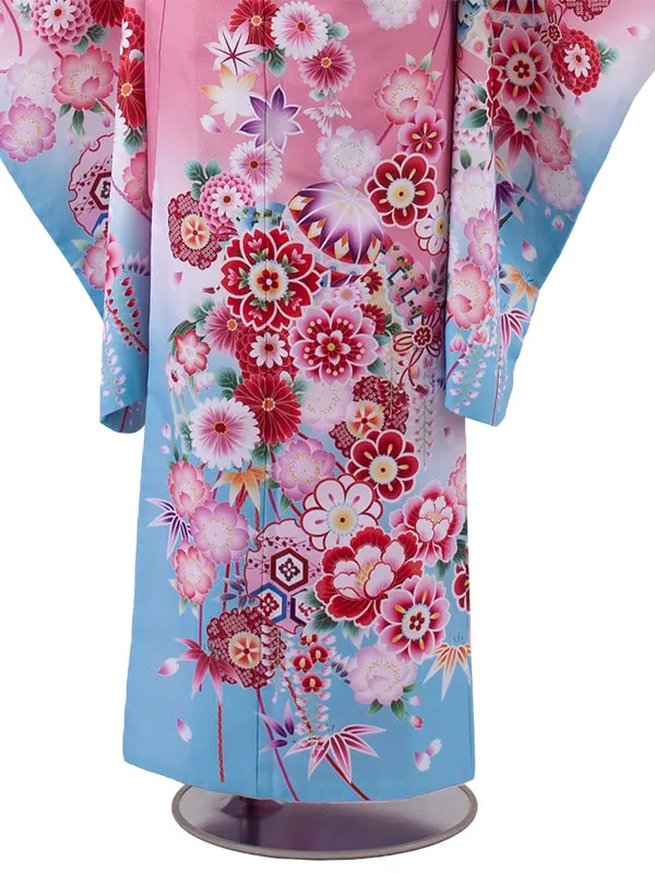 ジュニア着物 ピンク 鞠 牡丹 C012