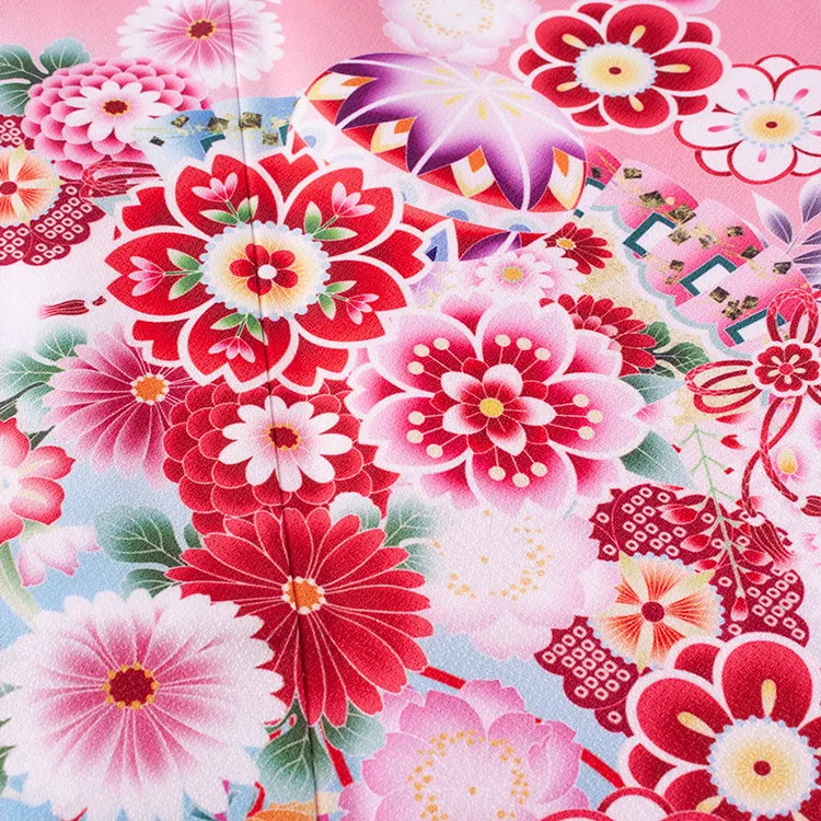 ジュニア着物 ピンク 鞠 牡丹 C012