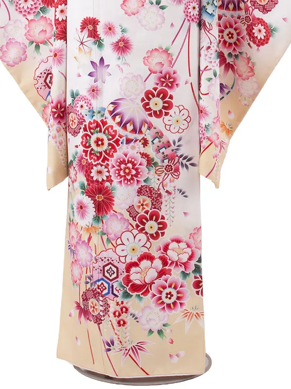 ジュニア着物 白地 鞠 牡丹 C013