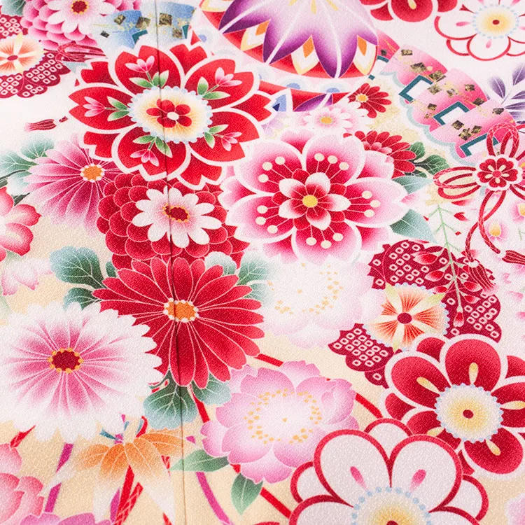 ジュニア着物 白地 鞠 牡丹 C013