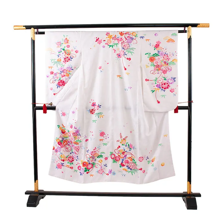 ジュニア着物 白地 鞠 牡丹 C014