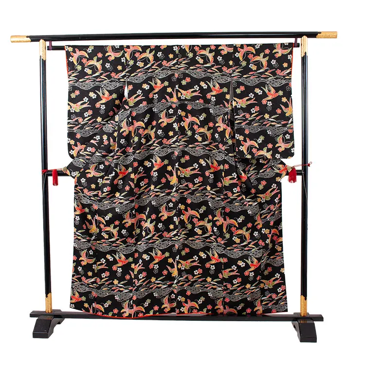 【正絹】ジュニア着物 黒地 つばめ C015