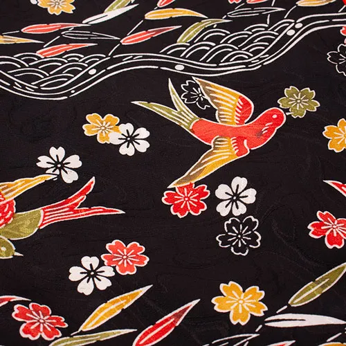 【正絹】ジュニア着物 黒地 つばめ C015