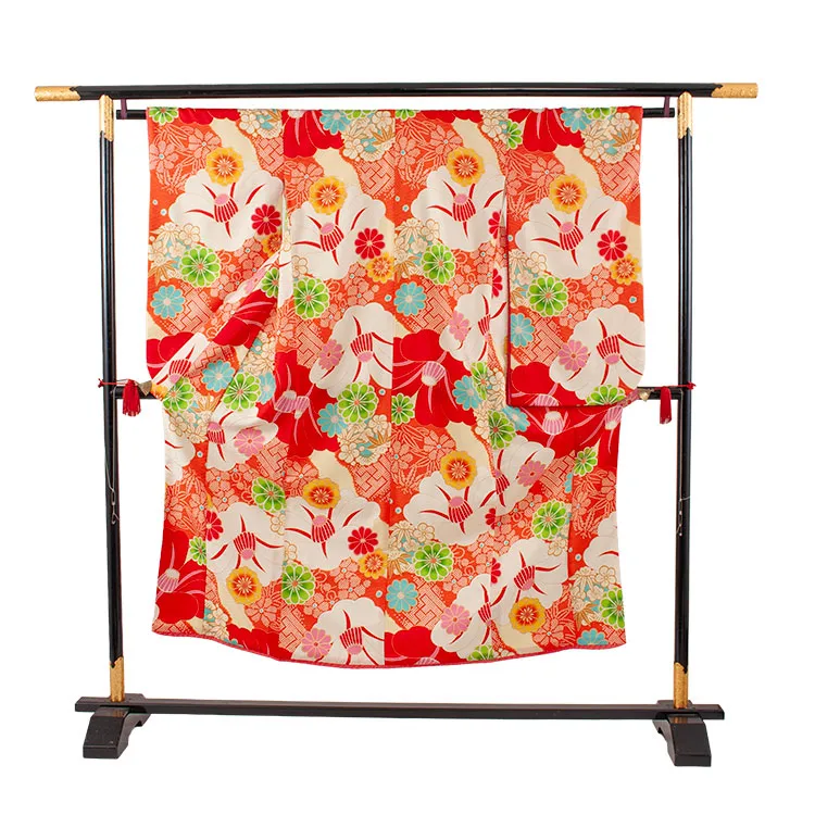 ジュニア着物 オレンジ 絞り調 椿 C016