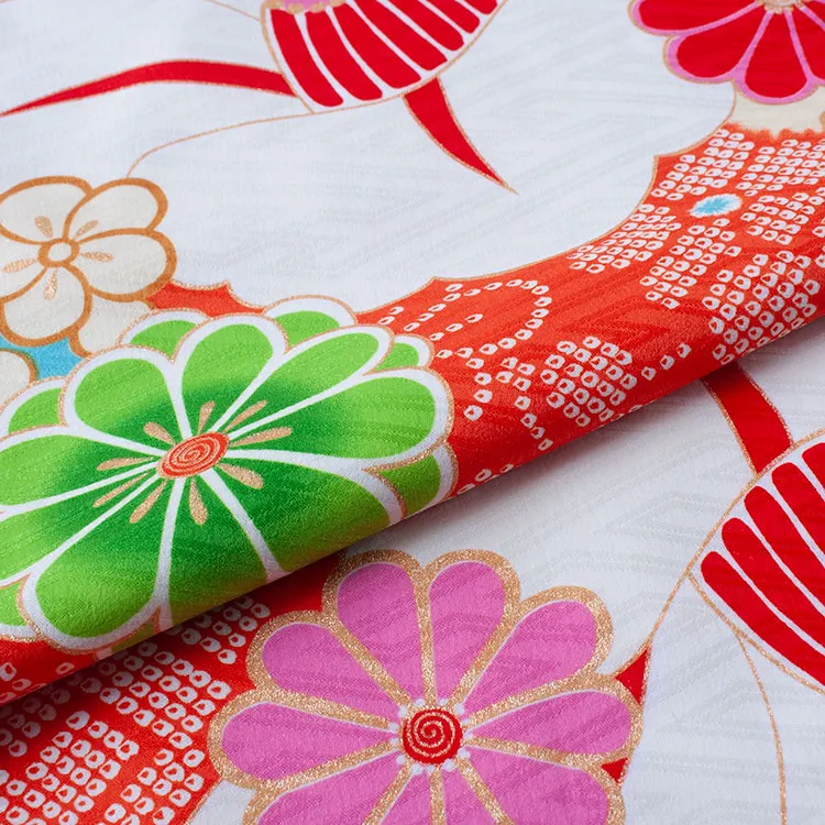 ジュニア着物 オレンジ 絞り調 椿 C016