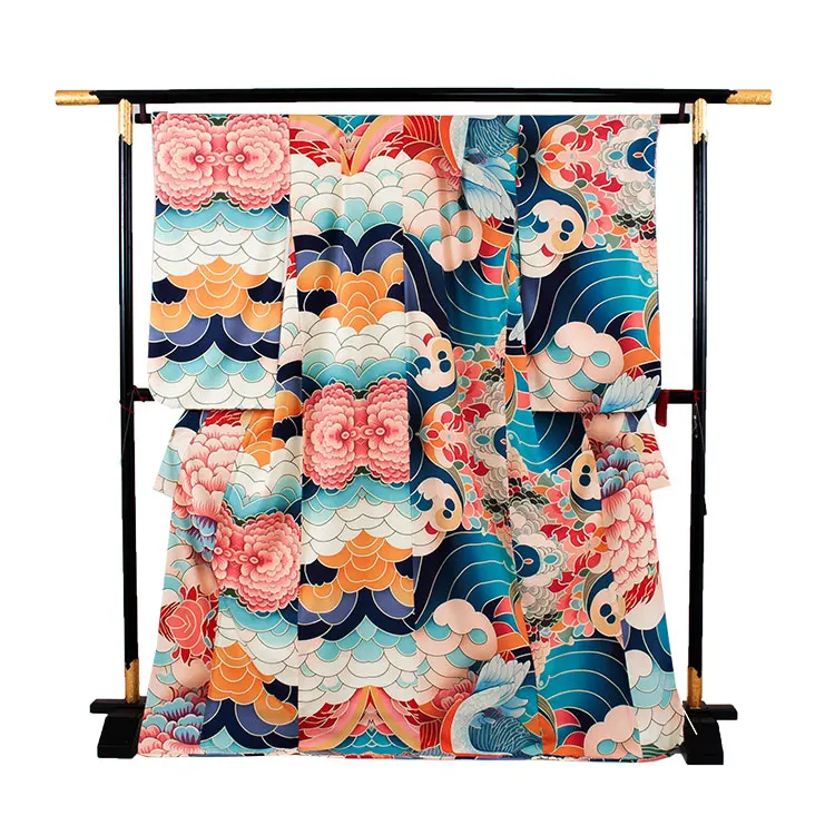 ジュニア着物 ベージュ 青海波 C018